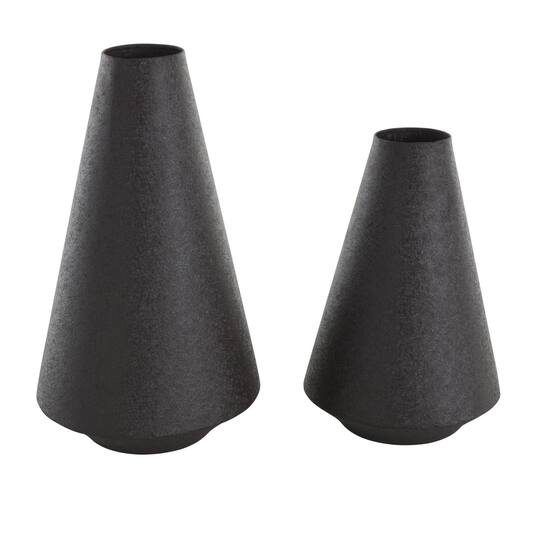 Black Metal Textured Cone Vase Set